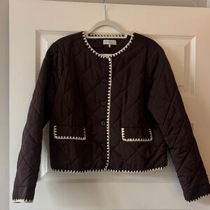 Wayf brown Quilted Jacket with Cream Trim